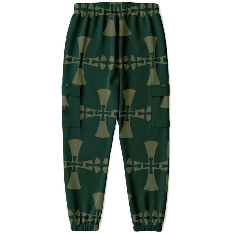 Dark Green Cargo Sweatpants-Allover Olive Green Crusaders Cross