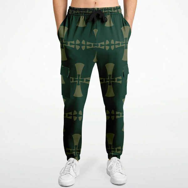 Dark Green Cargo Sweatpants-Allover Olive Green Crusaders Cross