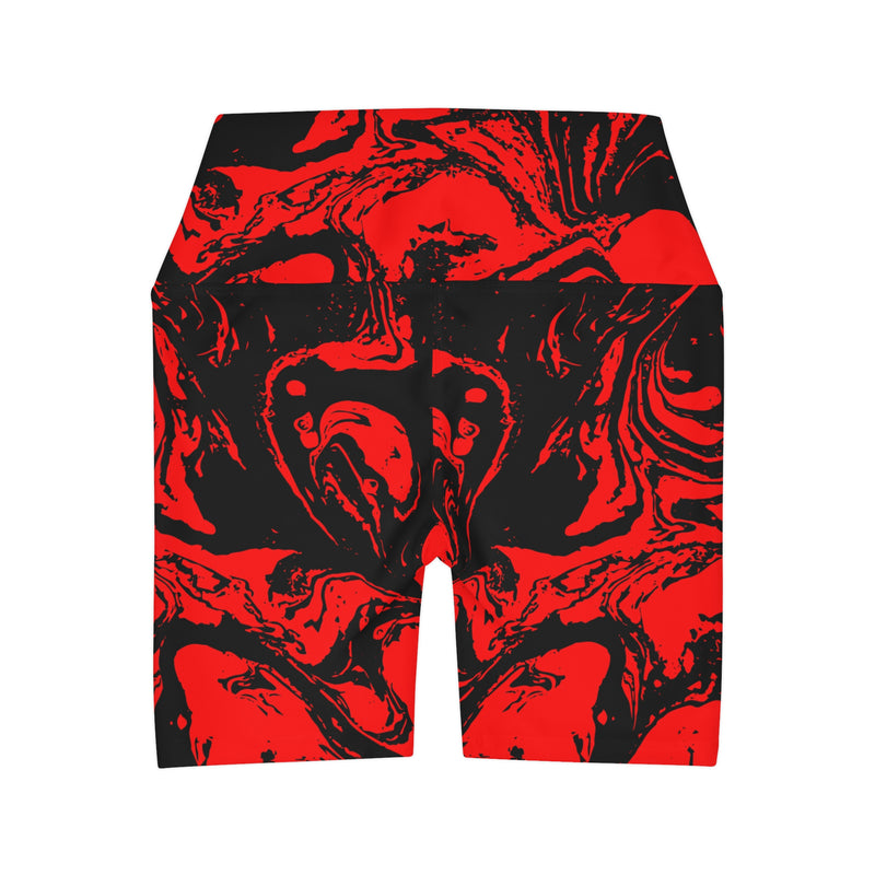 Red-black Marble High Waisted Yoga Shorts