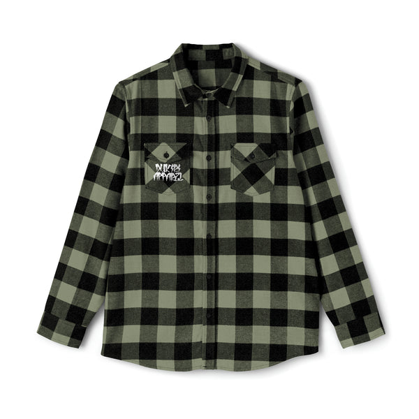 Heavyweight Pleated Military Green Flannel Shirt-Grain Mockingbird Print