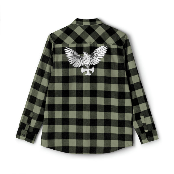 Heavyweight Pleated Military Green Flannel Shirt-Grain Mockingbird Print