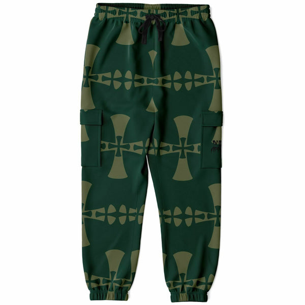 Dark Green Cargo Sweatpants-Allover Olive Green Crusaders Cross