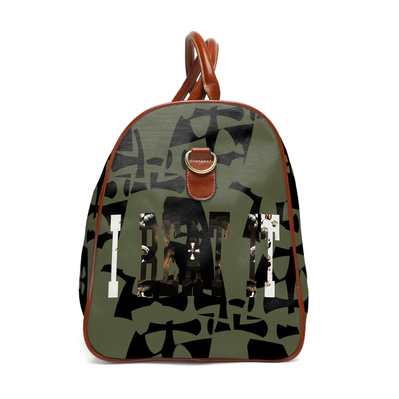 Black-Green Waterproof Travel Bag-Allover Crusader Print