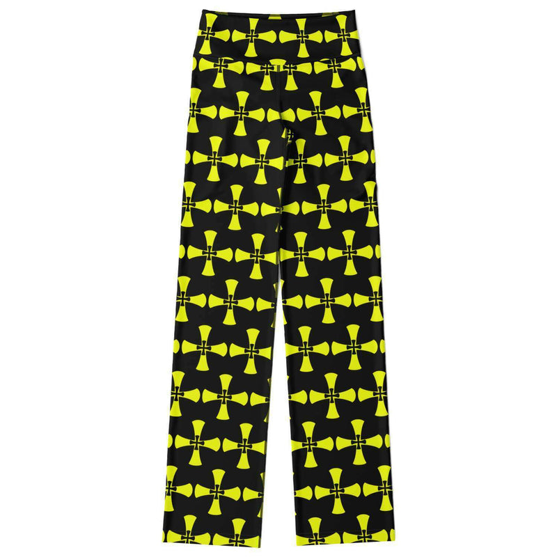 Black-Yellow Flare Leggings-Allover Crusaders Cross