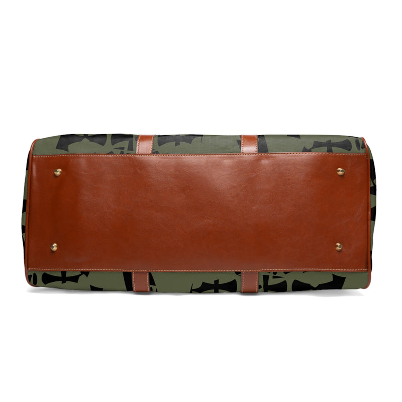 Black-Green Waterproof Travel Bag-Allover Crusader Print