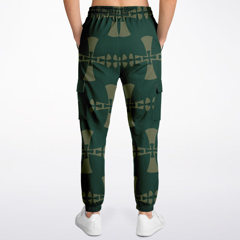 Dark Green Cargo Sweatpants-Allover Olive Green Crusaders Cross