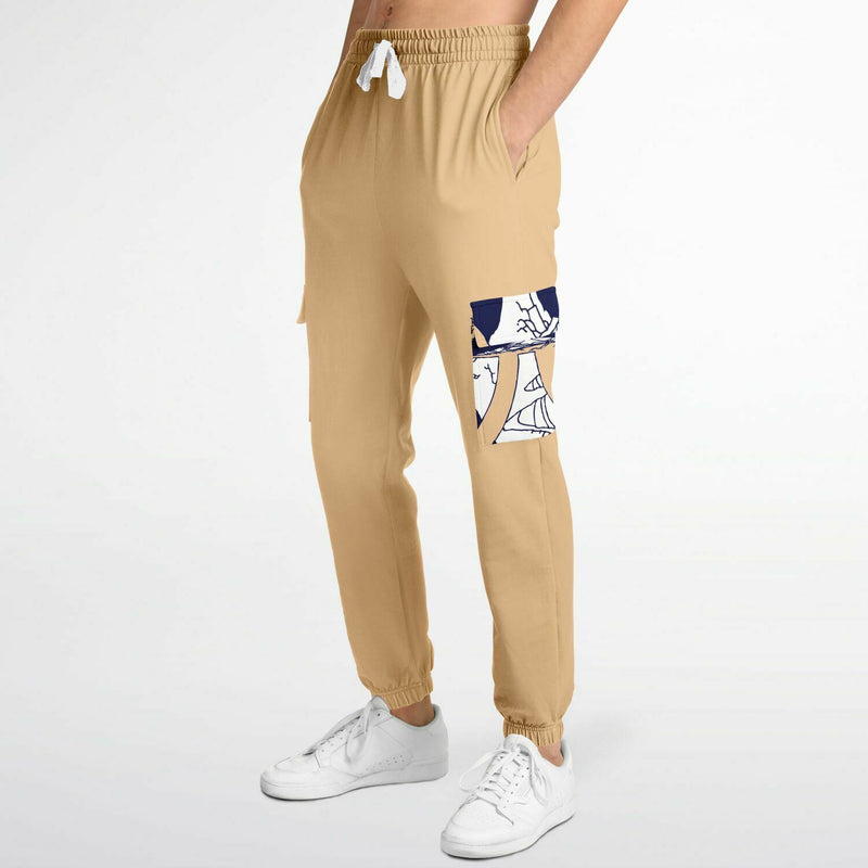 Stardust Print Beige Cargo Sweatpants with Brushed Fleece Lining