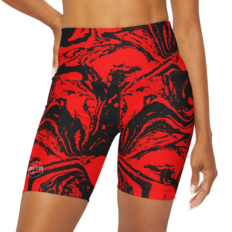 Red-black Marble High Waisted Yoga Shorts