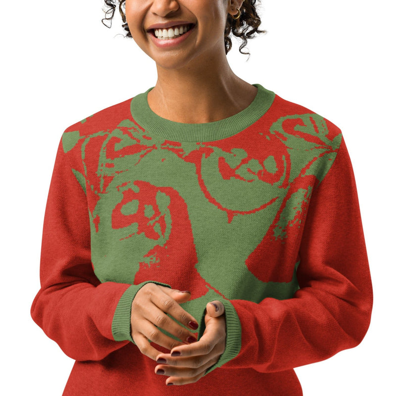 Jingle-Bell-Red-Knitted-crew-neck-sweater-women-front