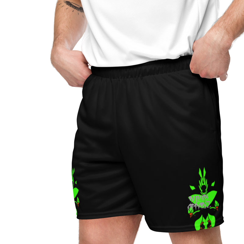 Lime Green Lotus Black mesh shorts