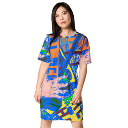 Oversized drop shoulders t-shirt dress-dream block graphic print