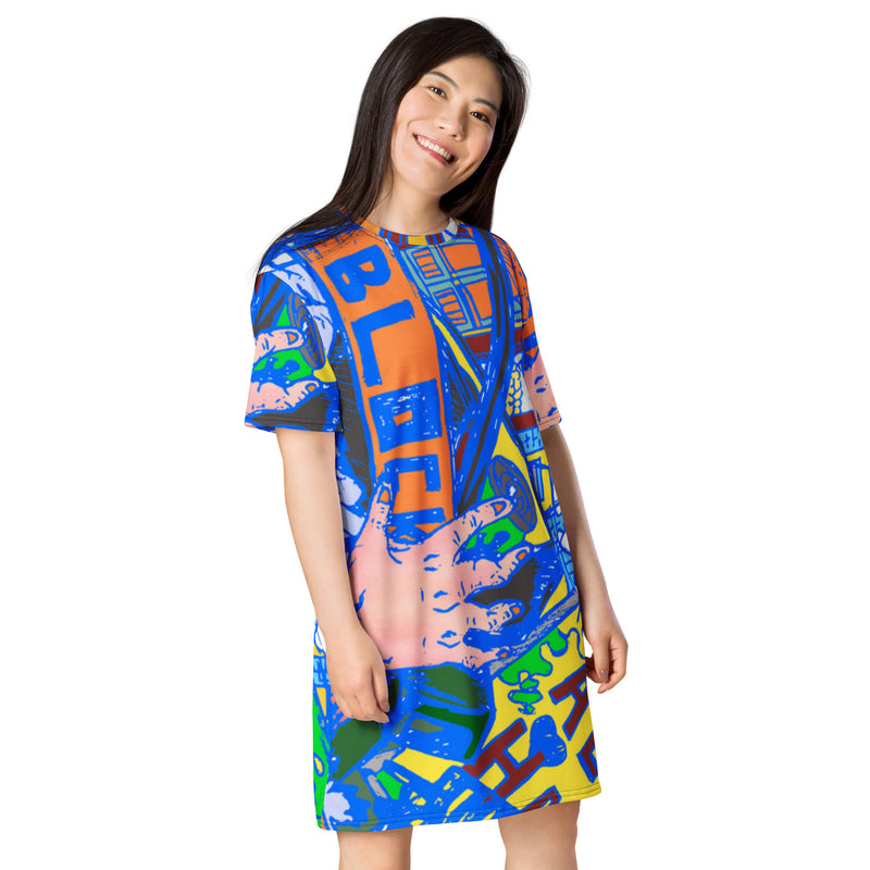 Oversized drop shoulders t-shirt dress-dream block graphic print