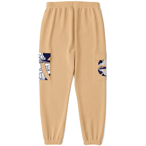 Stardust Print Beige Cargo Sweatpants with Brushed Fleece Lining