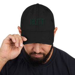 Black Distressed Dad Hat- Embroidered "I Beat it"