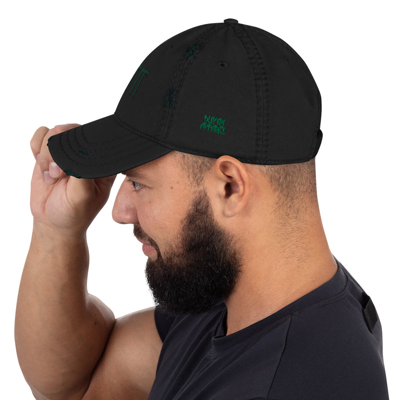 Black Distressed Dad Hat- Embroidered "I Beat it"