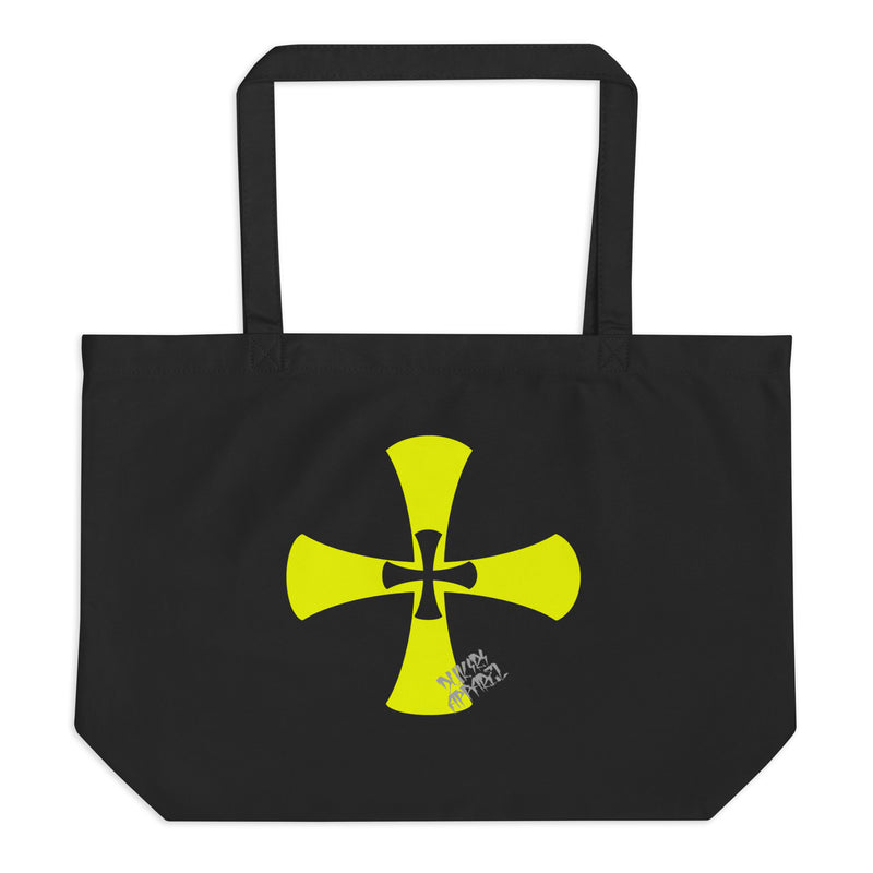 Elevate your everyday carry with our Large Organic Black Tote Bag, crafted from premium-quality cotton and featuring a bold Yellow Crusaders Cross Print. Designed with both functionality and sustainability in mind, this spacious and durable tote bag offers ample room for all your essentials