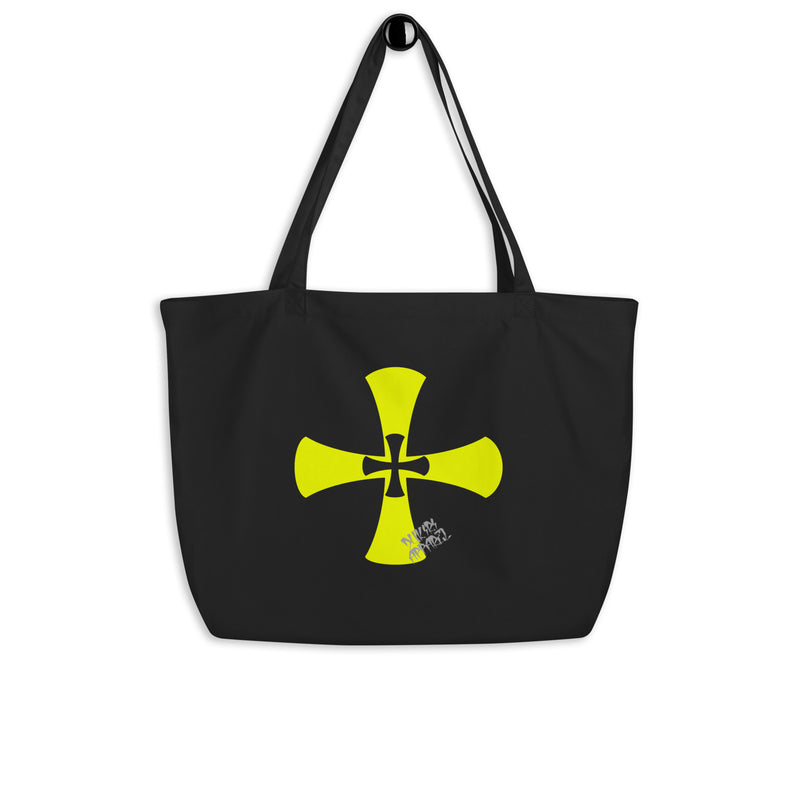 Elevate your everyday carry with our Large Organic Black Tote Bag, crafted from premium-quality cotton and featuring a bold Yellow Crusaders Cross Print. Designed with both functionality and sustainability in mind, this spacious and durable tote bag offers ample room for all your essentials