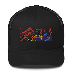 Wavy Lotus Black Trucker Cap