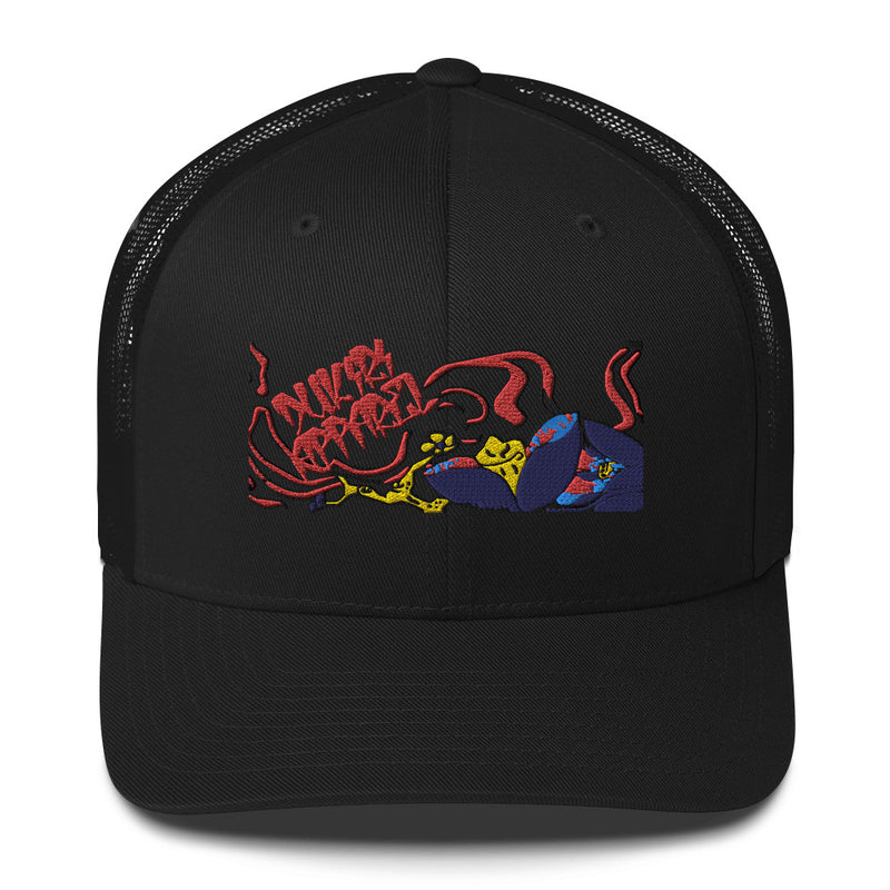 Wavy Lotus Black Trucker Cap