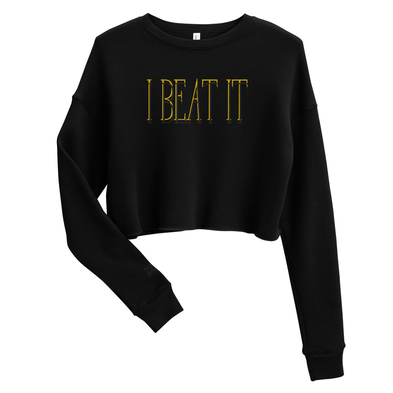 Black Crop Sweatshirt-Embroidered "I Beat it" Print