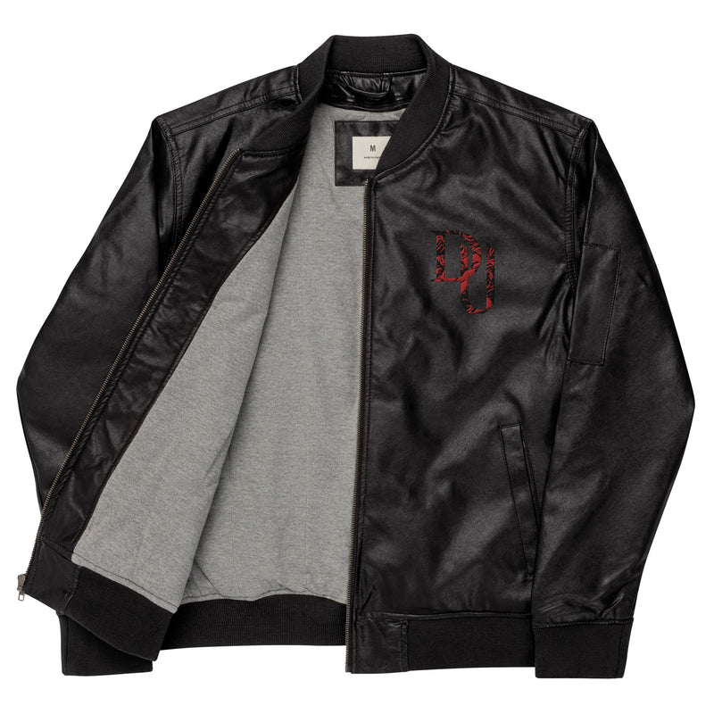 Cubism back patch Leather Bomber Jacket