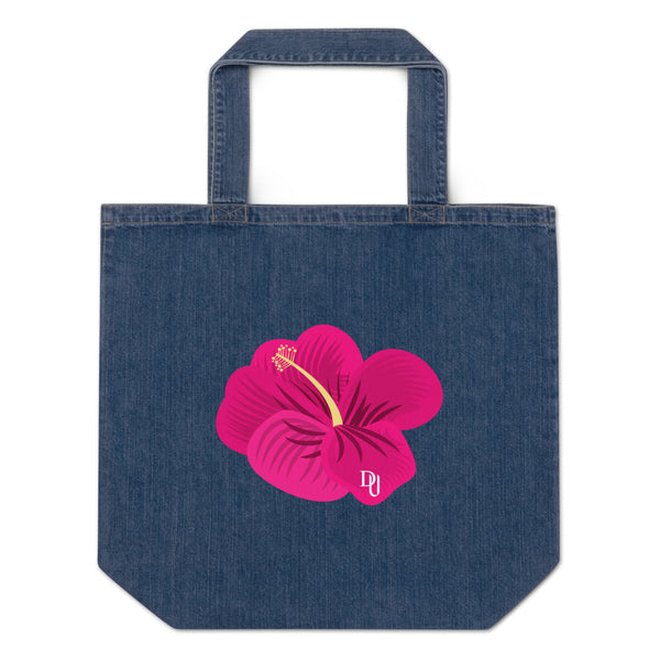 Pink Flower Organic denim tote bag